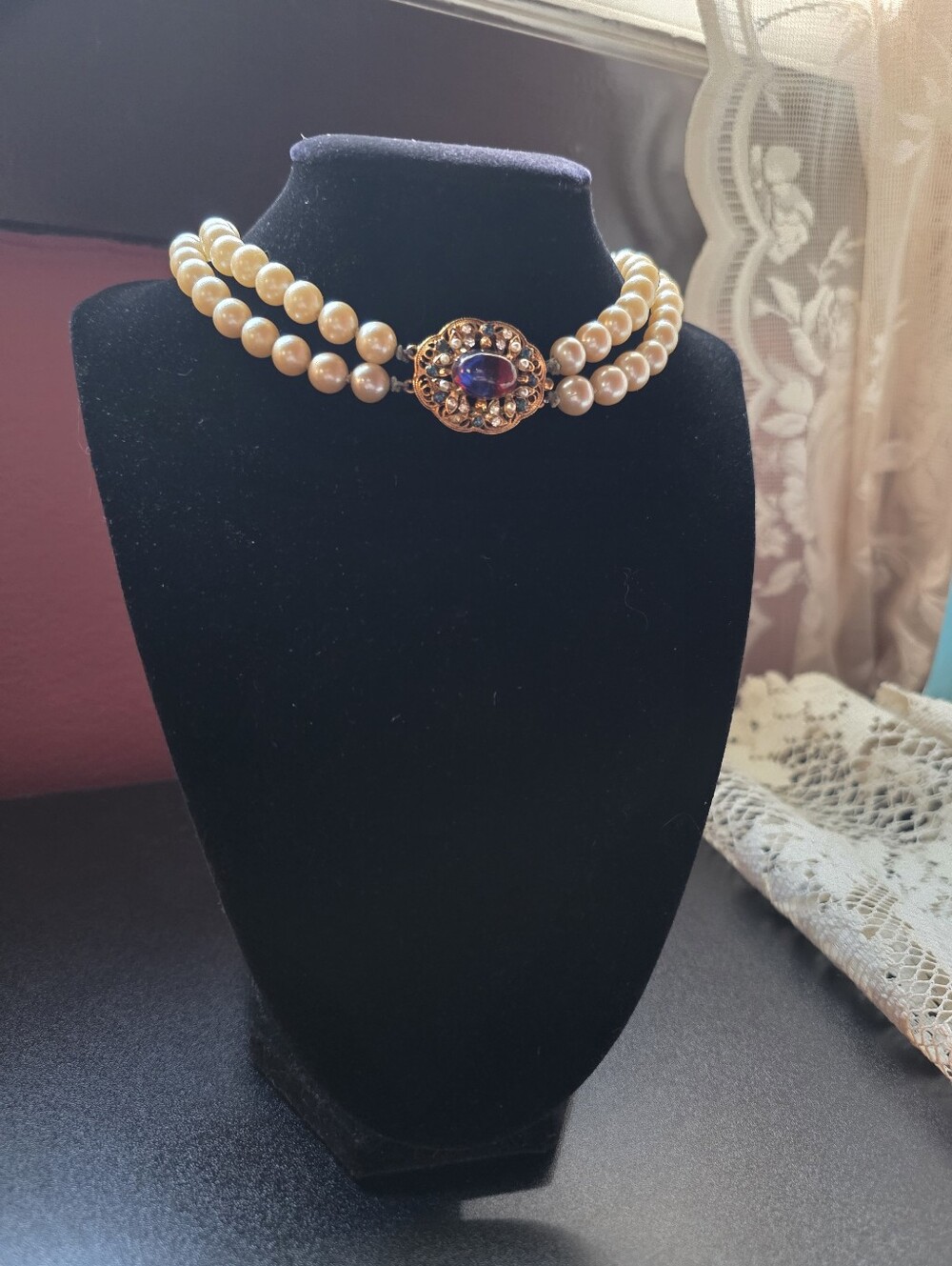 Vintage Florenza Dragon’s Breath Double Strand Pearl Necklace Signed